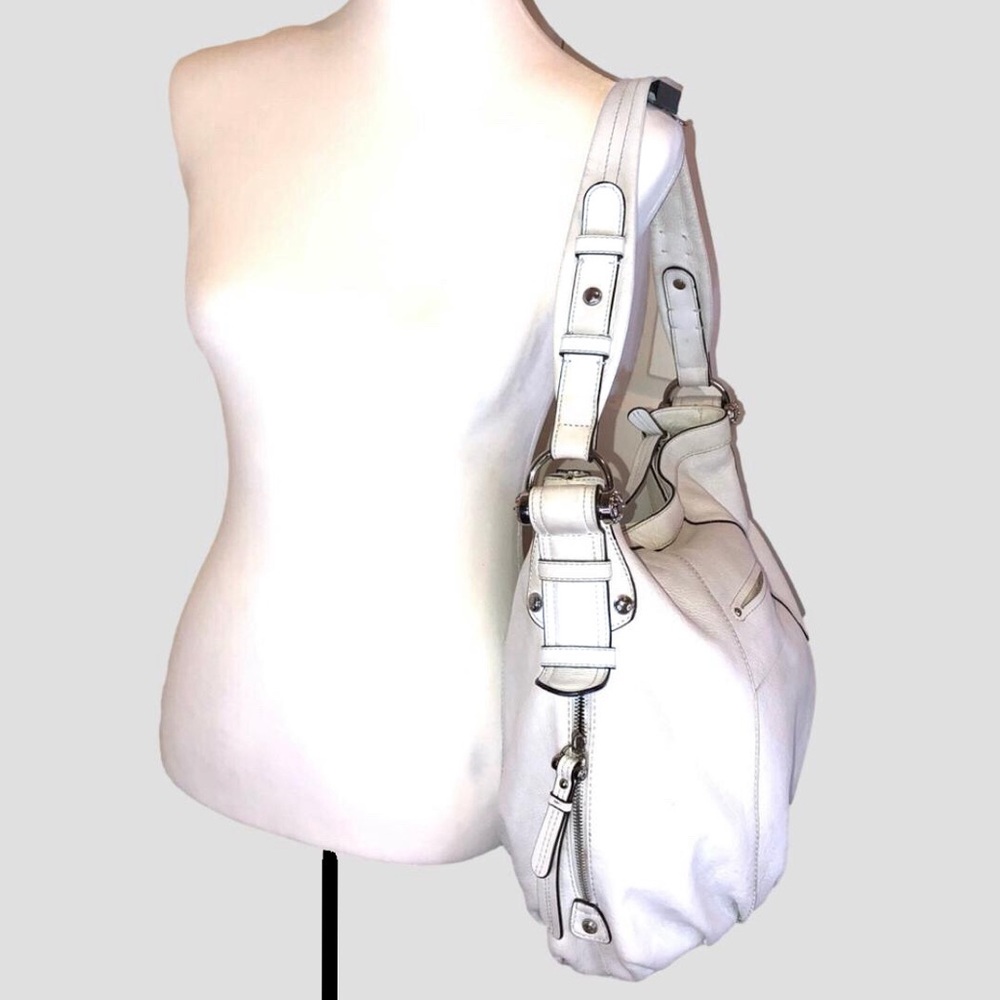 B. MAKOWSKY Ivory White Leather Hobo Bag with Ocelot Leopard Print Lining